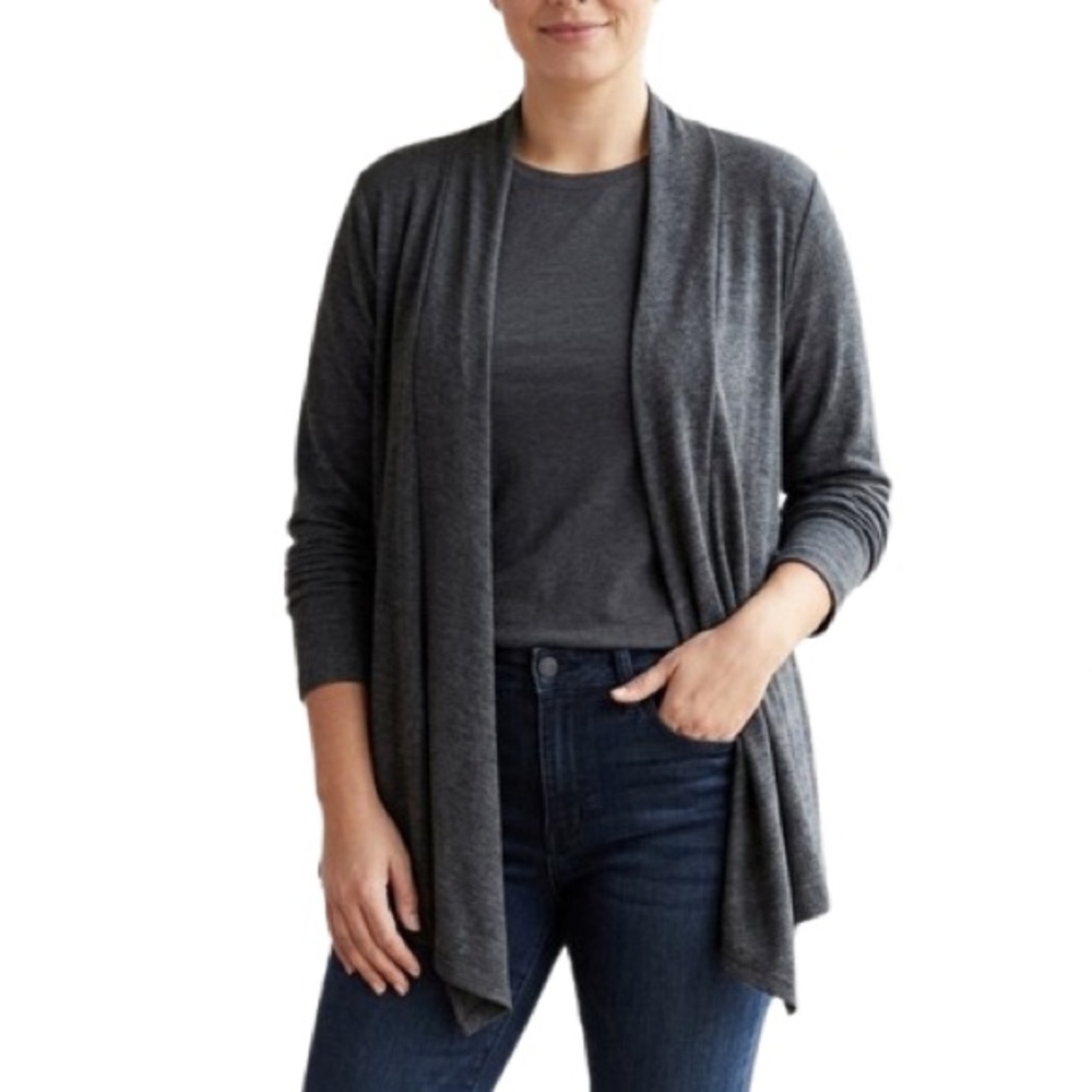 Ambiance Apparel Open Front Cardigan Gray Heathered Drape Knit Top Size Large